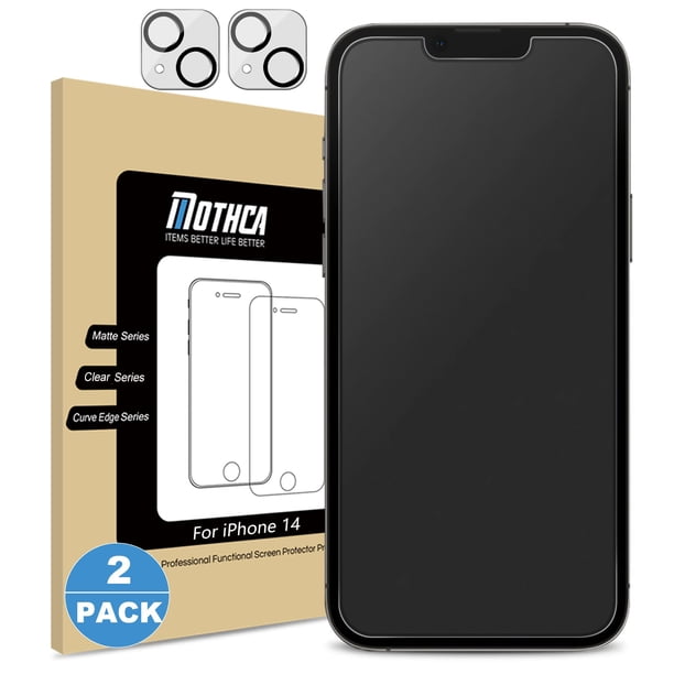 Protector de pantalla Mothca de vidrio mate para iPhone 14 con lente, paquete de 2