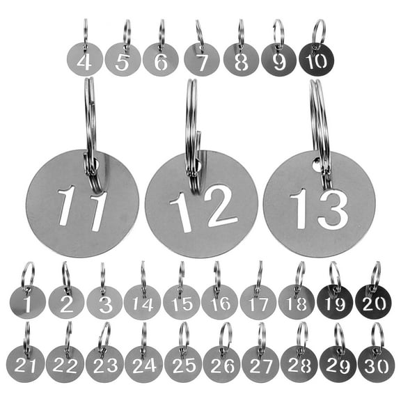 30Pcs Stainless Steel Key Chain Number ID Tags Round Shaped Numbers 1 to 30