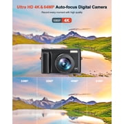 4K Digital Camera for Photography and Video, Autofocus 48MP Vlogging Camera for YouTube with 3 180°Flip Screen 16X Zoom Compact Travel Cameras with SD Card, 2 Batteries, Anti-Shake, Flash (White)