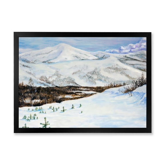 Designart 'Snow-Capped Mountains With Winter Landscape' Traditional Framed Art Print