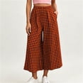 thumbnail image 2 of CBASIHI Womens Wide Leg Gingham Pants with Pockets- Casual Fashion Elastic Waist High Waist Summer Beach Vacation Cropped Pants Brown Size 2XL, 2 of 7