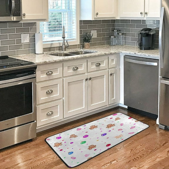 Gingerbread Man Element Pattern Non Slip Long Door Mat 39''x20'' Soft, Absorbent, for Kitchen, Bathroom, and Bedroom