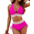 thumbnail image 3 of Women's High Waisted Bikini Sets Two Piece Tummy Control Swimsuit Color Block Bathing Suits, 3 of 8