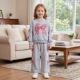 thumbnail image 2 of Afdoent Girls 2 Piece Outfit Embroidered Bow Hoodie Wide Leg Sweatpants Lightweight Fall Casual Two Piece Outfit 1-2 Years, 2 of 4