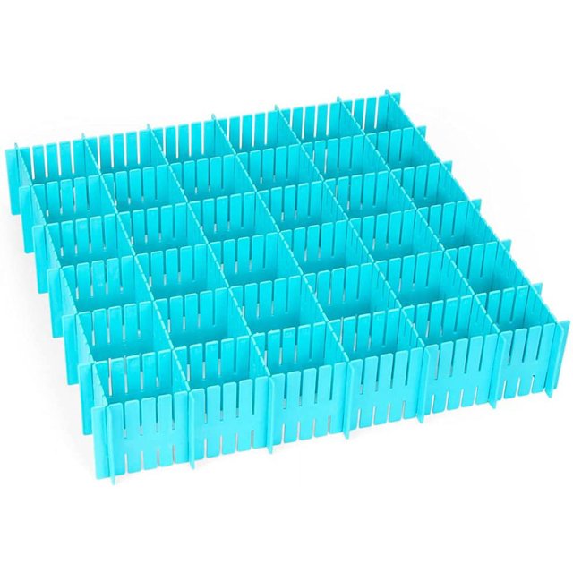 Separador de cajones, 16 piezas divisores de cajones de rejilla ajustables, organizador de cajones, para ropa interior, calcetines, cinturón, suministros de oficina, ahorra espacio, azul