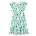 thumbnail image 4 of EGNMCR Robe à Manches Courtes Col Rond Robe d'Été pour Enfants à Manches Plissées Double Couche Imprimée pour Enfants de 5 à 14 Ans, 4 of 7