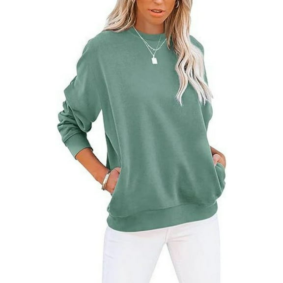 Mohiass Womens Sweatshirts with Pockets No Hood Casual Long Sleeve Solid Tops Crewneck Cute Loose Fit Pullover Mint Green L