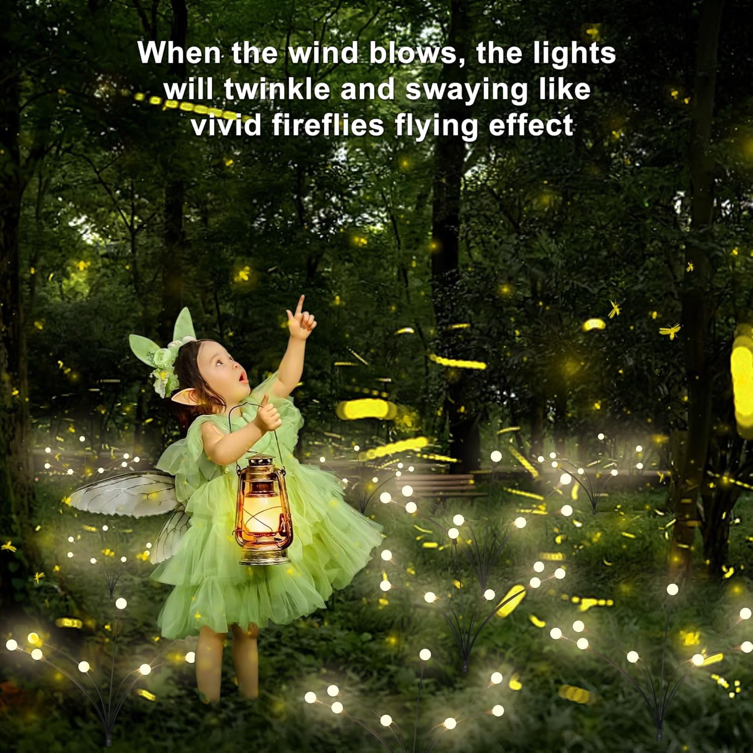 Solar Lights Outdoor(4 Pack,32 LEDs), Solar Garden Lights, Outdoor Decorations, Firefly Light for Patio Decor, Big Bulb, Unique Gifts for Women, Gifts for Grandma