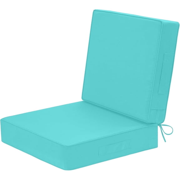Outdoor Deep Seat Patio Cushions, 24 x 24 Waterproof & 3-Year Fade Resistant Outdoor Cushions with Removable Covers,Ties and Handle for Chair, Sofa, Couch, Teal