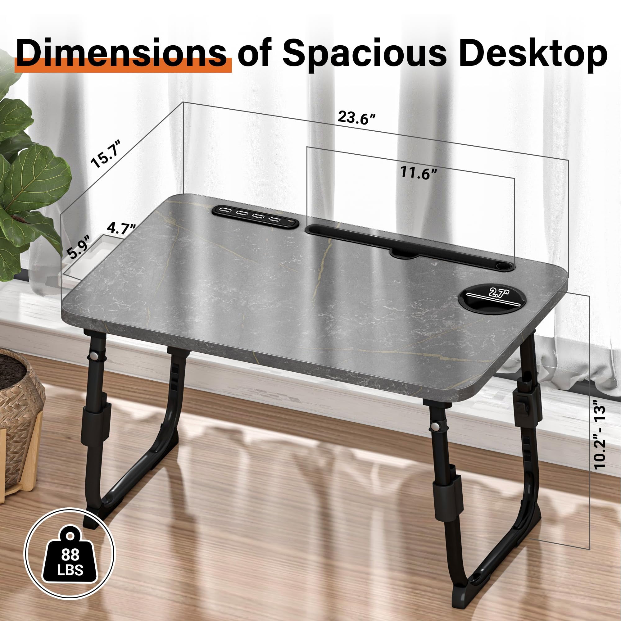 Laptop Desk For Bed Height Adjustable  Lap Table With Usb/storage Drawer/cup Holder/tablet Stand/book Shelf Foldable Breakfast Tray Portable Reading Writing Sofa & Floor Deep Stone Texture
