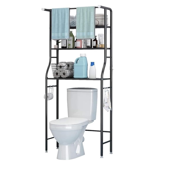 Estante de Baño sobre Inodoro,mueble para baño organizador, 3 Niveles Estante de Almacenamiento para Baño sobre el Inodoro de Ganchos y Portarrollos,Adecuado para cocinas y baños