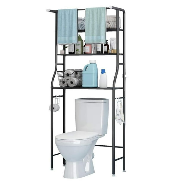 Estante de Baño sobre Inodoro,mueble para baño organizador, 3 Niveles Estante de Almacenamiento para Baño sobre el Inodoro de Ganchos y Portarrollos,Adecuado para cocinas y baños