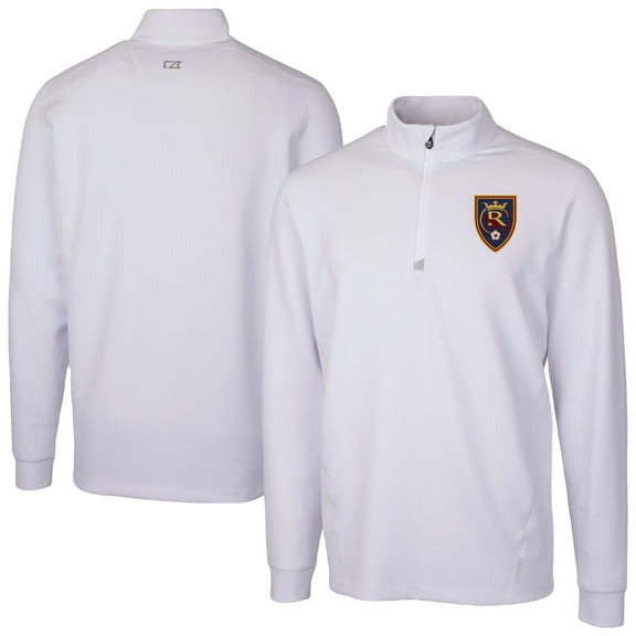 Men's-Cutter & Buck  White Real Salt Lake Traverse Stretch Eco Quarter-Zip Pullover Top
