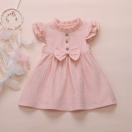 

Hunpta Girls Baby Dress Linen Solid Casual Kids Toddler Princess Clothes Ruffled Bow Girls Dress&Skirt