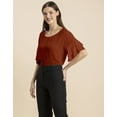 thumbnail image 6 of Moomaya Womens Solid Top, Round Neck Ruffled Bell Sleeves Casual Summer Top, 6 of 7