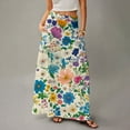thumbnail image 4 of WTOBBY Women's Travel-Friendly Foldable Floral Print High Waist Casual Skirt with Pocket, Draped Relaxed Long Maxi Leisure Skirt for Cruise Trips and Explorations,Blue L, 4 of 5