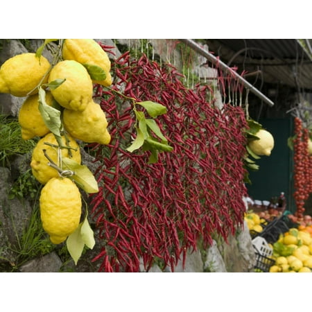 Close-up of Lemons and Chili Peppers in a Market Stall, Sorrento, Naples, Campania, Italy Print Wall (Best Souvenirs From Sorrento Italy)