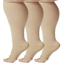 (3 Pairs) Plus Size Unisex Compression Knee High 20-30mmHg - Beige, 5XL