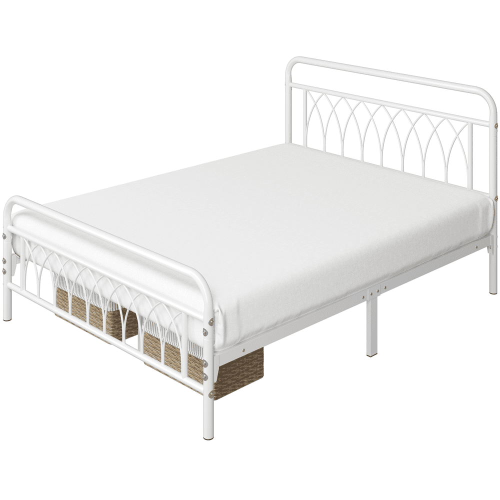 Alden Design Metal Platform Bed Frame with Headboard and Footboard, Queen, White