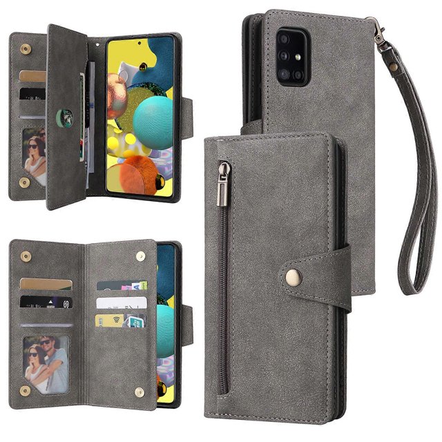Compatible with Samsung Galaxy A51 5G Case PU Leather Magnetic Flip Zipper Card Holder Wallet Cover