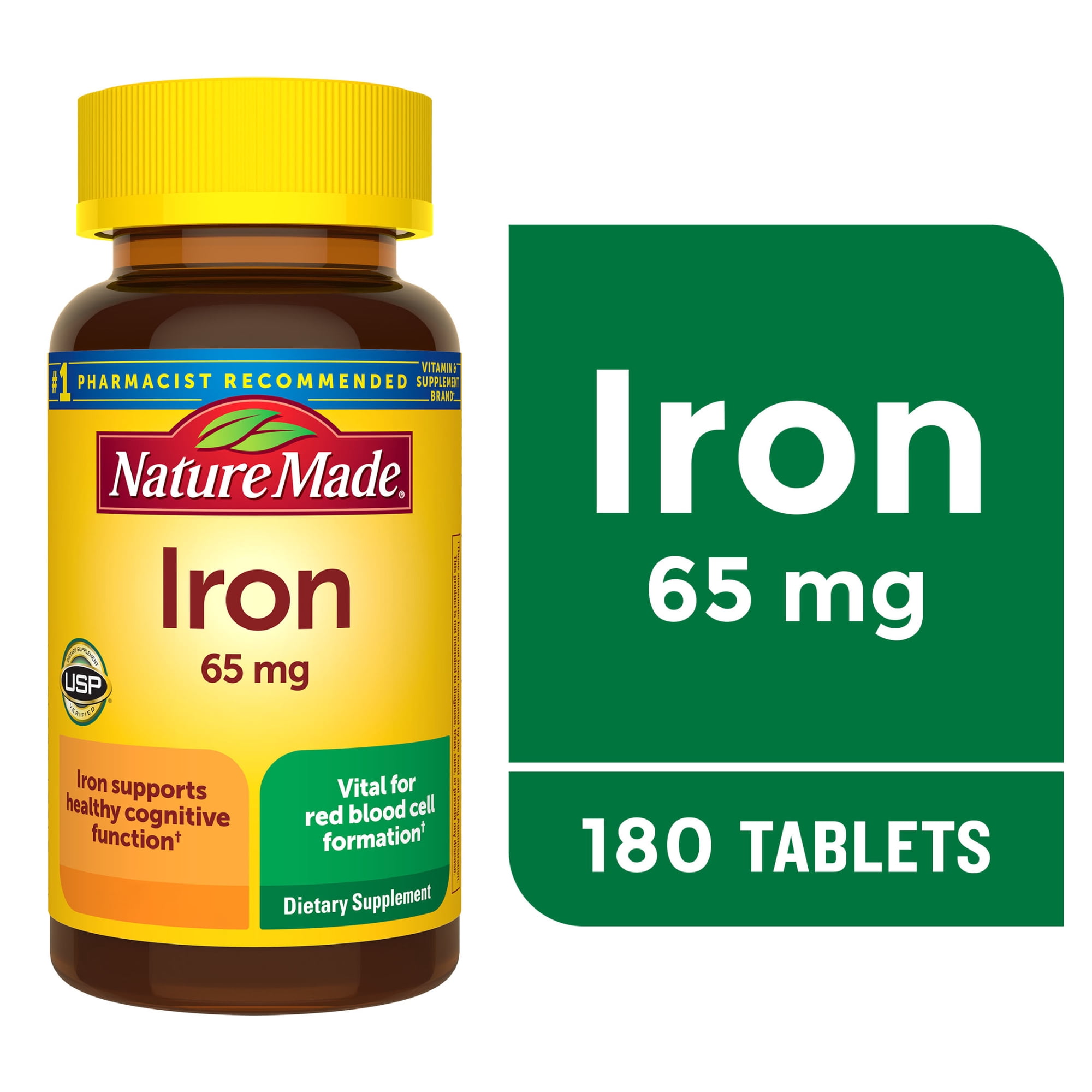 Nature Made Iron 65 mg (325 mg Ferrous Sulfate) Tablets, Dietary Supplement, 180 Tablets