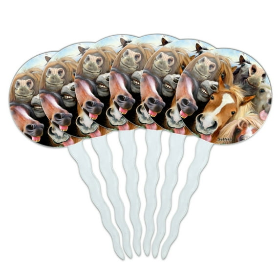 Horses Selfie Cupcake Picks Toppers Decoration Set of 6