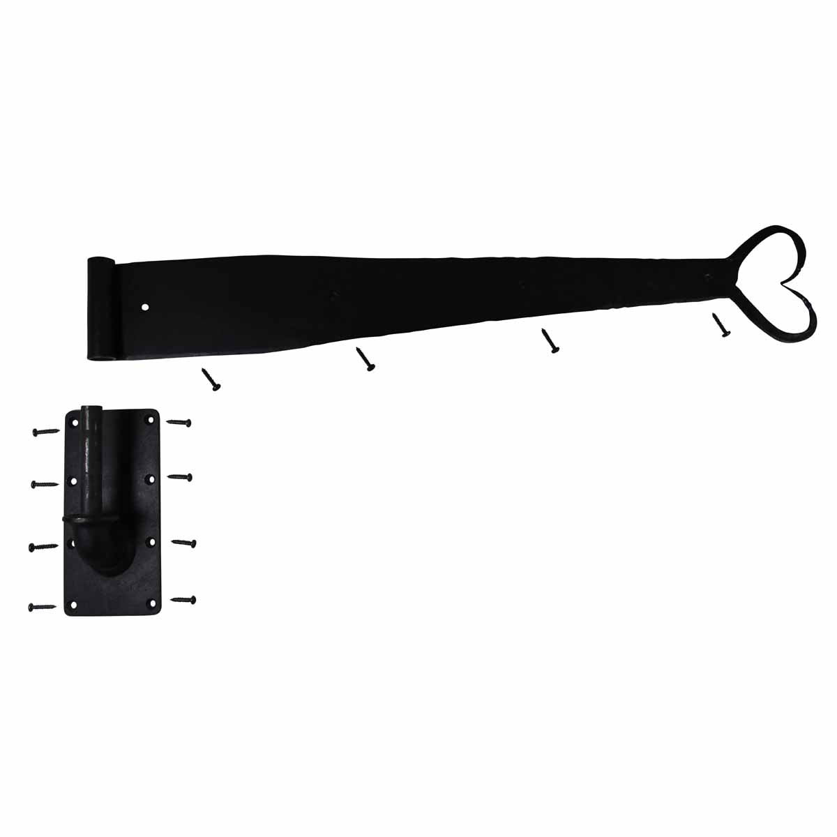 Renovators Supply Black Wrought Iron Lift Off Pintle Strap Hinge 28" Heart tip Reversible Pintle Strap Gate and Door Hinges w/Hardware
