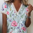 thumbnail image 2 of Camisa con ribete de encaje para mujer, camisa con estampado floral para mujer, camisa de manga corta con cuello en V, camisa para mujer, funcionalidad de alta precisión, 2 of 6