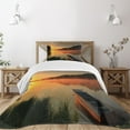 thumbnail image 3 of Ambesonne Lake Quilted Bedspread Set 2 Pcs, Boat on Misty Shoreline, Twin Size, Orange Dark Green Yellow, 3 of 6