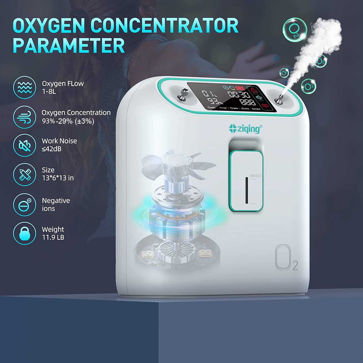ZIQING 1-8 L/minPortable Oxygen Tube Device , High-Definition LED Screen