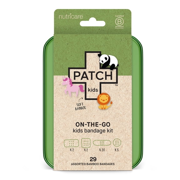 Patch Kids On-The-Go Adhesive Bandage Kit, Eco-Friendly Bamboo Bandages, 29 Ct