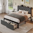 thumbnail image 5 of Bolvdo Bed Frame with Linen Upholstered Headboard, Lockable Storage, Queen Size, Gray, 5 of 8