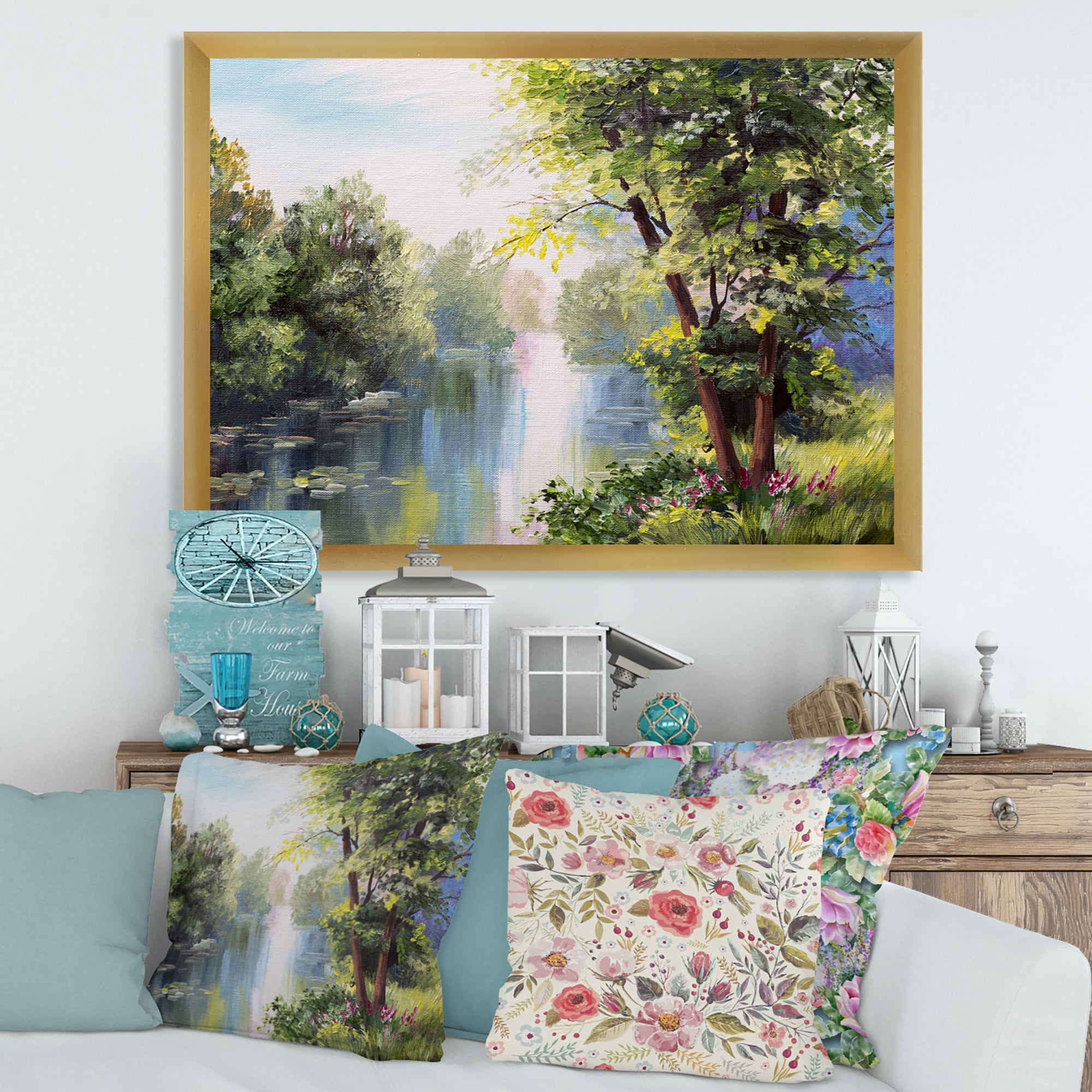 Designart 'Lake In The Forest Summer Day - Landscape' Lake House Framed Art Print
