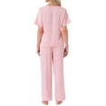 thumbnail image 3 of INSPIRE CHIC Womens Satin Pajamas Silky Short Sleeve V Neck Shirt with Long Pant Soft Loungewear Pjs Set S Pink, 3 of 6