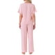 thumbnail image 3 of INSPIRAR CHIC Pijamas de Satén para Mujeres, Camisa de Manga Corta de Seda con Cuello en V y Pantalones Largos, Conjunto de Ropa de Casa Suave Pjs L Rosa, 3 of 6