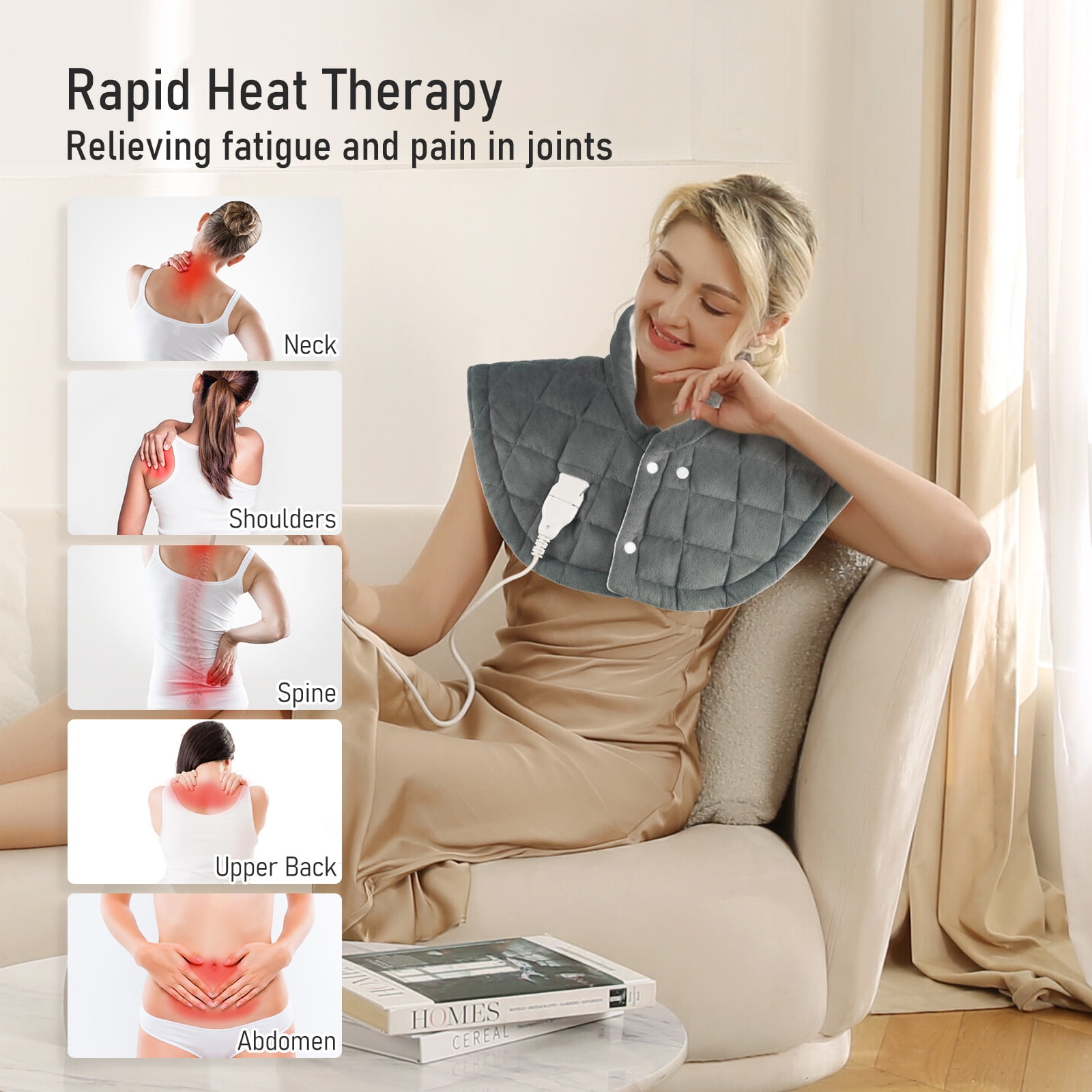 Entil Weighted Heating Pad for Shoulder and Neck, Heavy Duty, 9 Heating Levels, 2 Timers, Gray Crystal Super Soft Fabric, 24" x 24"