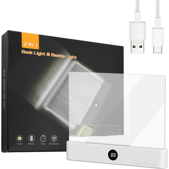 Smart LED Book Light, 2026 New Rechargeable Flat Reading Lamp, 35-hour ultra-long battery life, Eye-Care Portable Light for Night Reading, Adjustable Brightness & Timerection Light for Night Reading