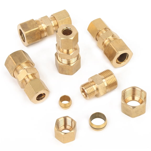 LTWFITTING 3/8" OD x 1/4" OD Compression Reducing Union,Brass Compression Fitting(Pack of 5)