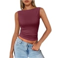 thumbnail image 2 of Lumtrix Tank Tops For Women Ribbed Boat Neck Slim Fitted Ruched Basic Sleeveless Shirts 2026 Summer Clothes Wine M, 2 of 6