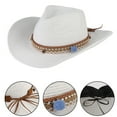thumbnail image 3 of Prolriy Cowboy Hat Belt Cap Wide Riding Hat Western Men Leather Brim Hat Cowboy Women Retro Baseball Caps Cowgirl Hat White, 3 of 4
