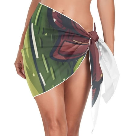 Ckdifva Avocado Mascot Beach Cover Up for Women Swimsuit Coverups Bikini Wrap Short Skirt