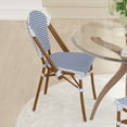 thumbnail image 3 of Emma + Oliver Set of Two Indoor/Outdoor Stacking Bistro Chairs with White and Navy Patterned Seat and Back and Bamboo Finished Aluminum Frame, 3 of 12