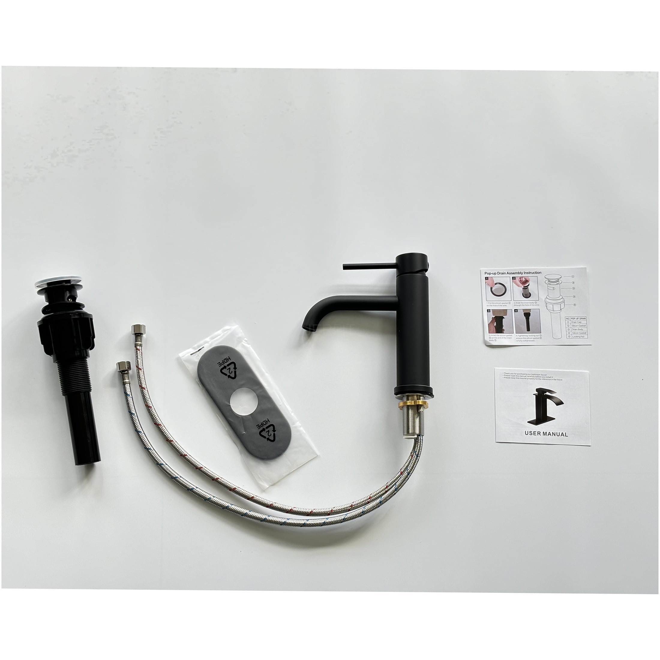 JERFIT Single Handle Bathroom Sink Faucet, Matte Black Brushed Nickel Finish, 1-Hole Vanity Faucet, Anti-Rust Stainless Steel Construction with Ceramic Cartridge
