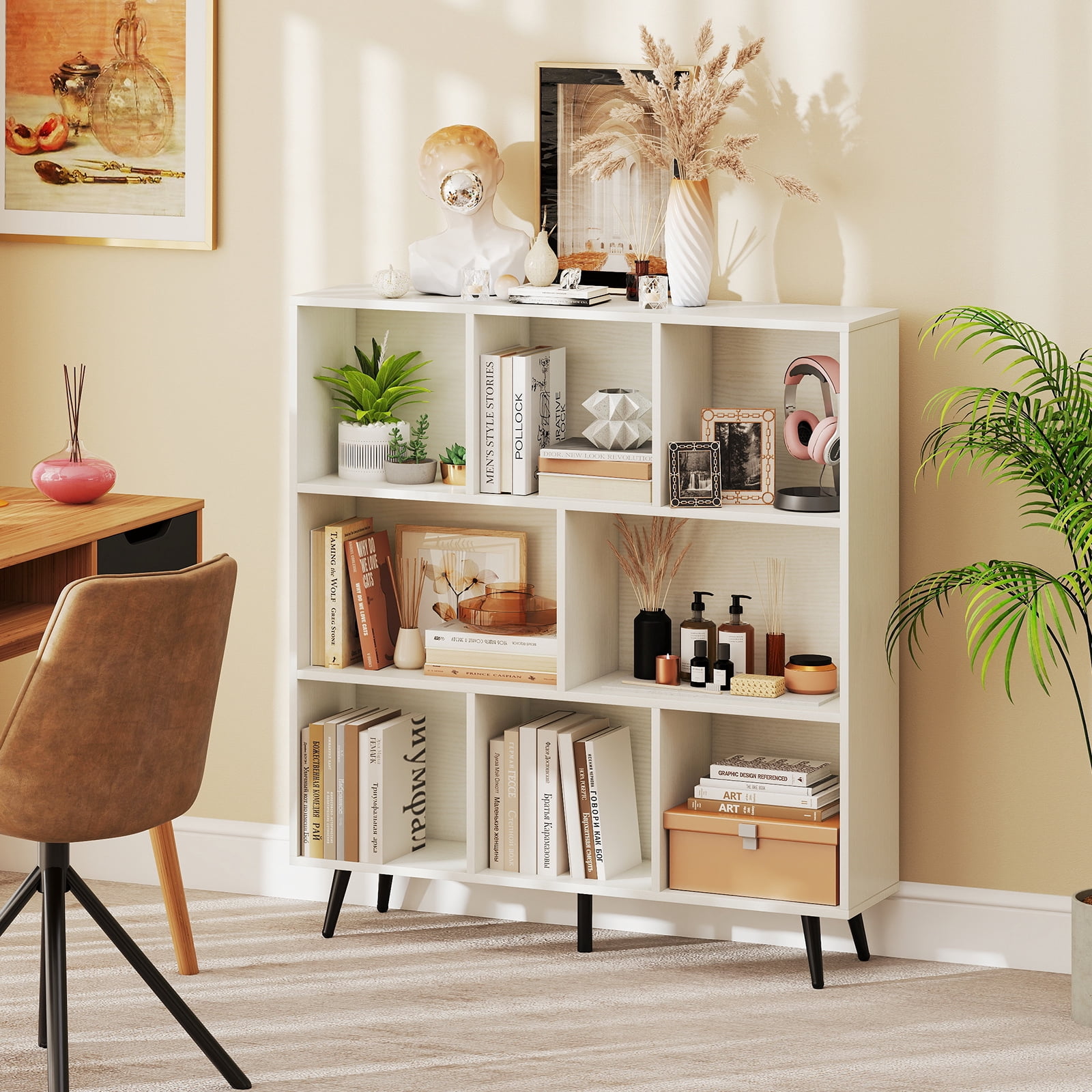 Gymax 8 Cube Bookcase 3-Tier Modern Storage Organizer w/ 5 Metal Legs Bookshelves