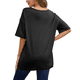 thumbnail image 3 of Camiseta Holgada de Algodón de Color Liso con Cuello Redondo y Aberturas Laterales, Talla XL, Color Negro, 3 of 6