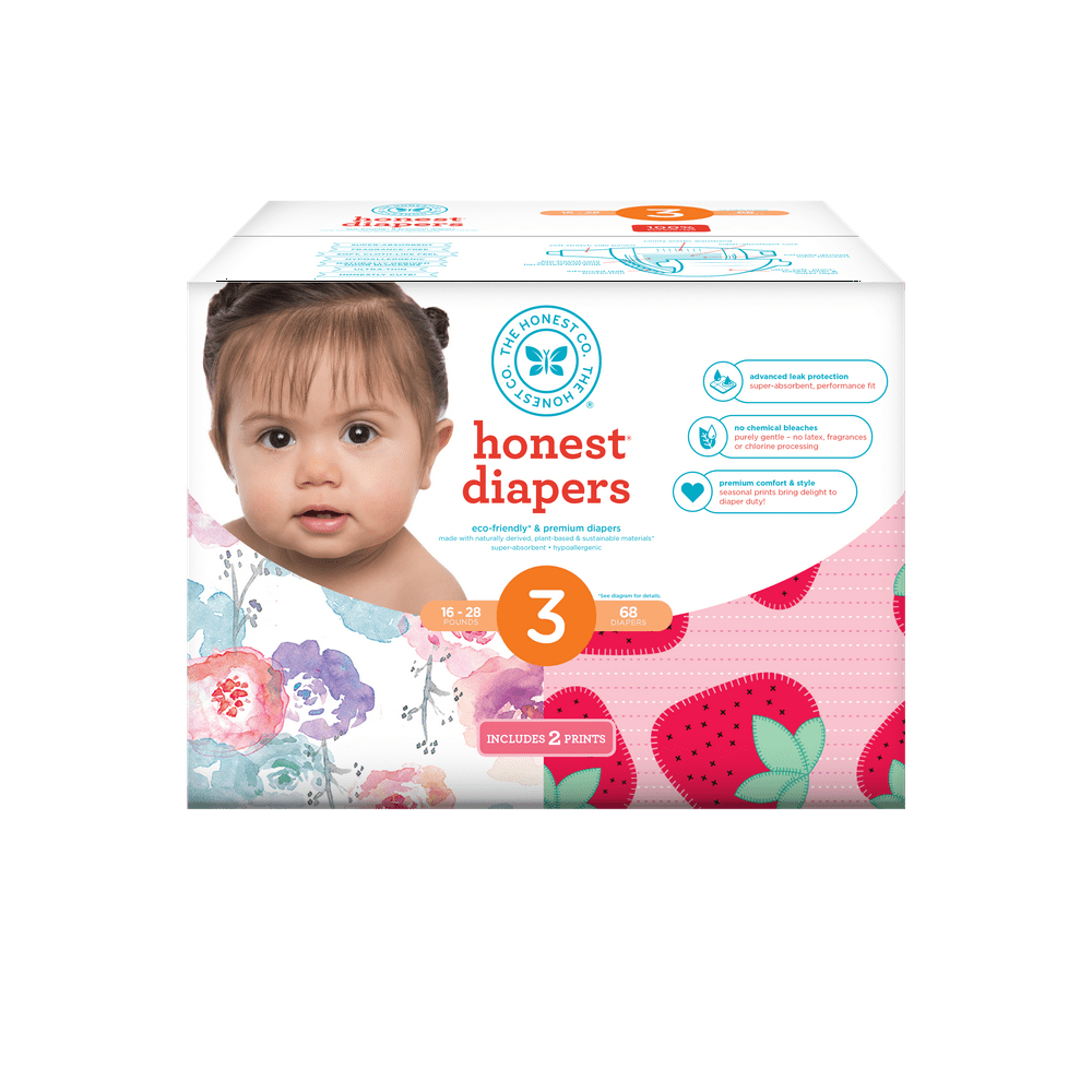 The Honest Company Diapers, Rose + Strawberries, Size 3, 68 Count