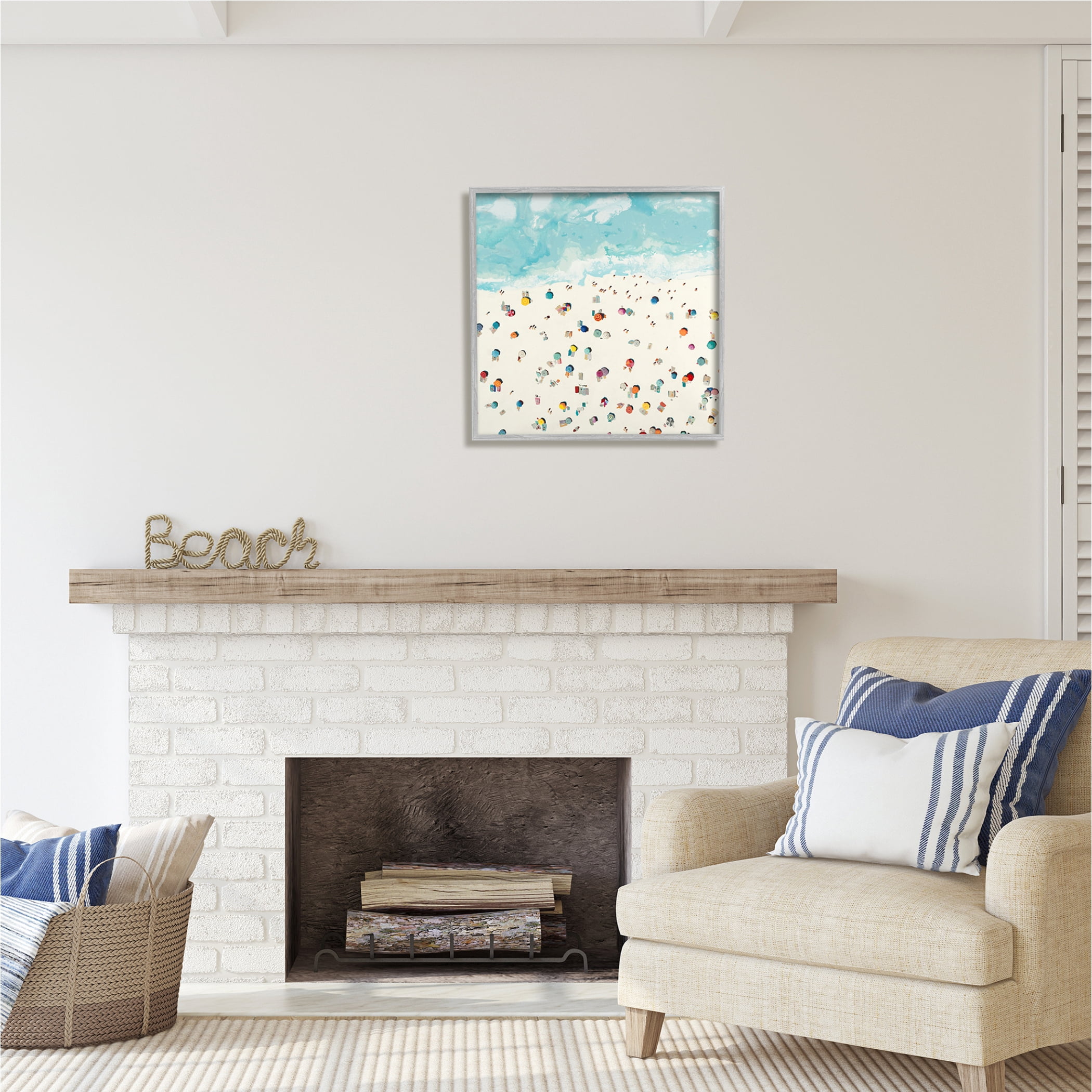 Stupell Industries Abstract People on Beach Nature Painting Gray Framed Art Print Wall Art, 24 x 24