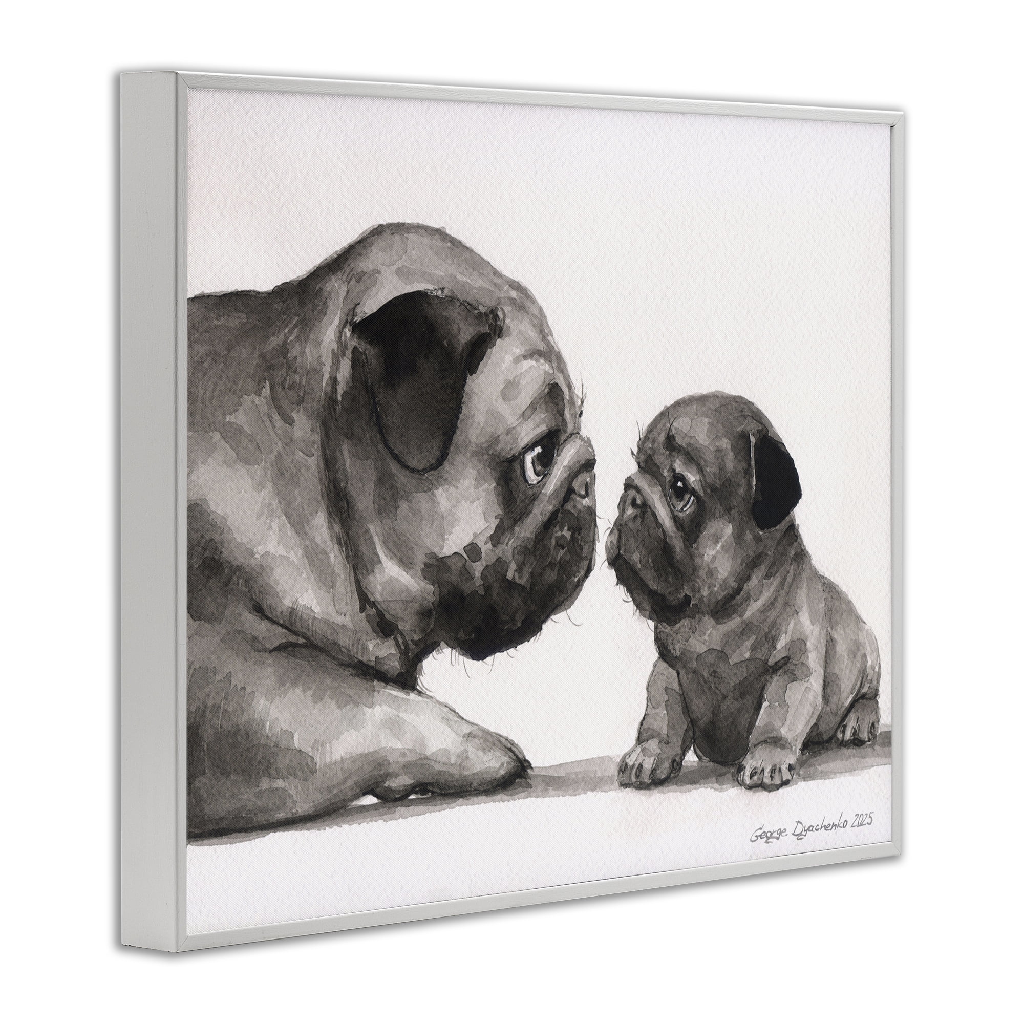 Stupell Industries Pug And Her Puppy White Framed Giclee Art, design by George Dyachenko
