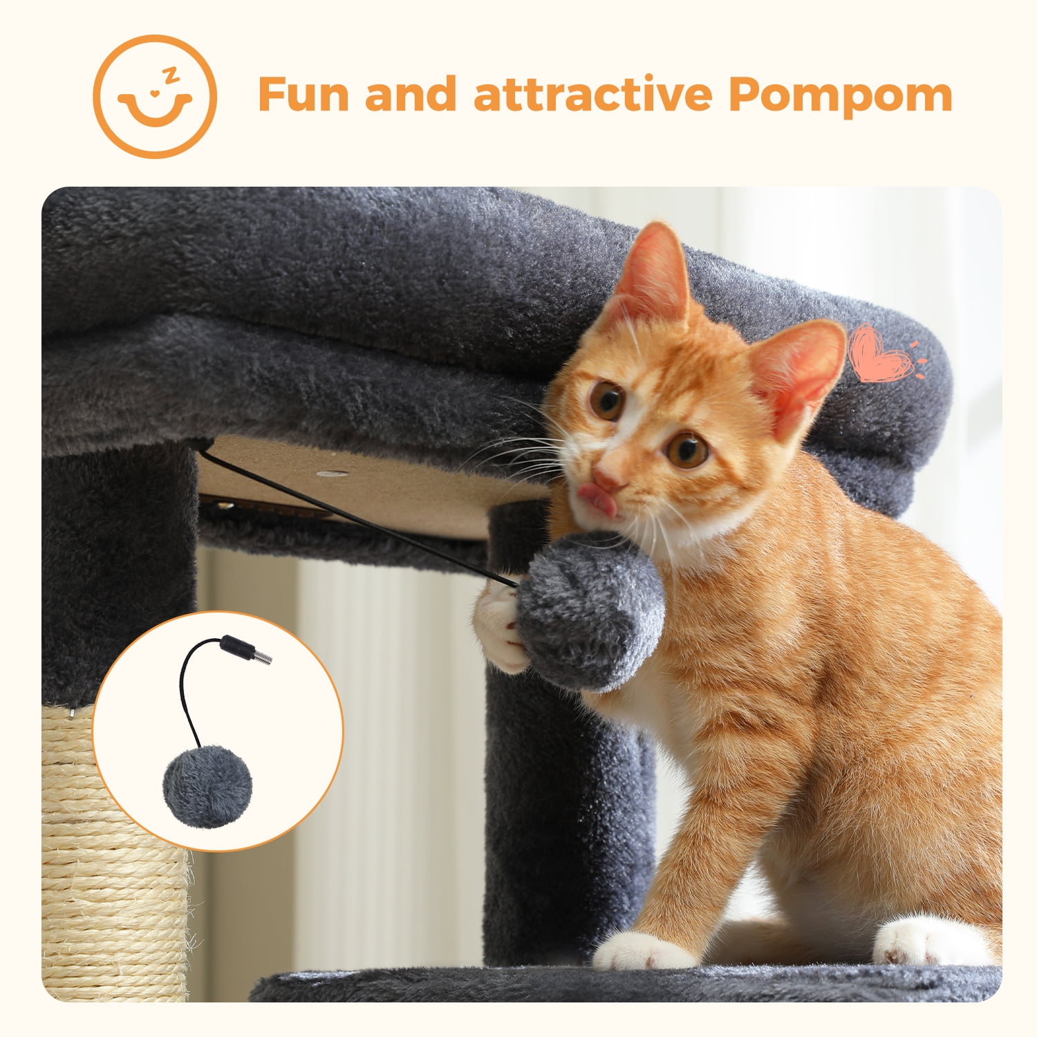 Pefilos 44" Cat Tree Tower for Indoor Cats, 5-Level Cat Condo with Large Hammock, Big Top Perch and 4 Sisal Covered Scratching Pos, Dark Gray