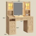thumbnail image 5 of Vanity Desk with Touch Screen Mirror and Lights & Charging Station, Makeup Vanity with LED Light Cabinets, 6 Drawers, 5 Jewelry Hooks, Vanity Table with Lighted Mirror, Oak, 5 of 9